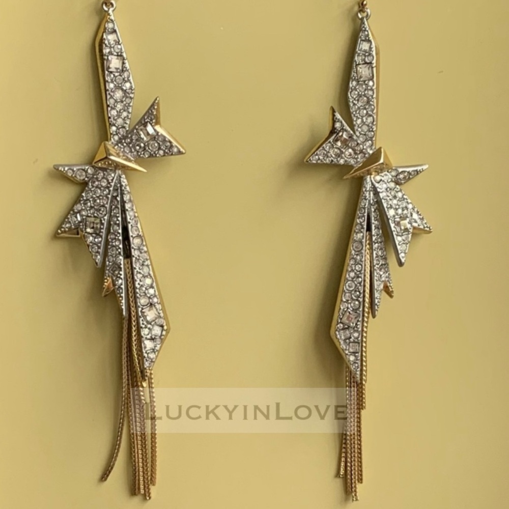 ALEXIS BITTAR • Origami Crystal Bow Fringe Drop Matte Silver Statement Earrings - Picture 13 of 13